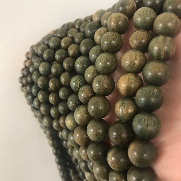 32" Green Sandalwood Mala Beads,Hunter Green Wood Beads,10mm Beads for Men,Mala Beads,Bead Supply,Wood Bead,Natural Beads for Jewelry Making