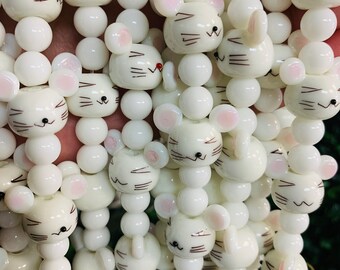 10 Katzenperlen, Strang mit bunten Mausperlen, Y2k Perlen für DIY Halskette, Katzenperlen, Kinder DIY Tierperlen, Boho Maus Perlen DIY Schmuckherstellung