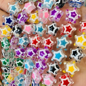 Bright Rainbow Star Glass Beads, Colorful Star Accent Beads, Y2K Beads, Kids DIY Jewelry, Large Star accent Beads, Beads for necklace
