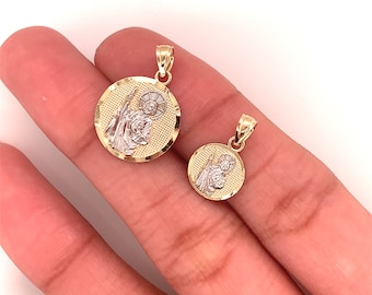 Medalla de San Judas de oro macizo de 14K, colgante de San Judas, encantos religiosos de oro real, regalo de San Judas, joyería espiritual, regalo religioso, católico