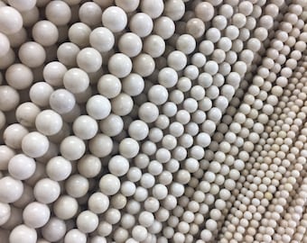 Riverstone Cream Beads,Smooth Natural Cream, Beige River Stone Round, 15" Strand of River Stone Beads with 1mm Hole, Gemstone