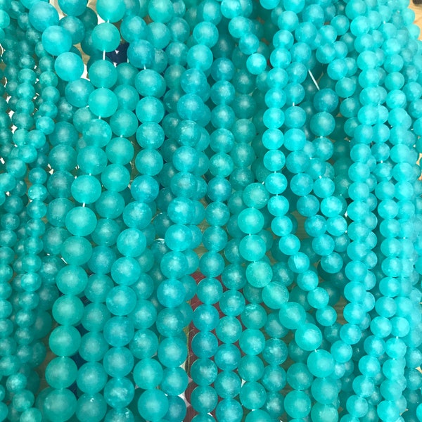 Matte Teal Turquoise Blue Round Jade Beads,Bright Blue Neon Gemstone Beads,Bulk Beads for Jewelry Making,Wholesale 10mm Beads for bracelets