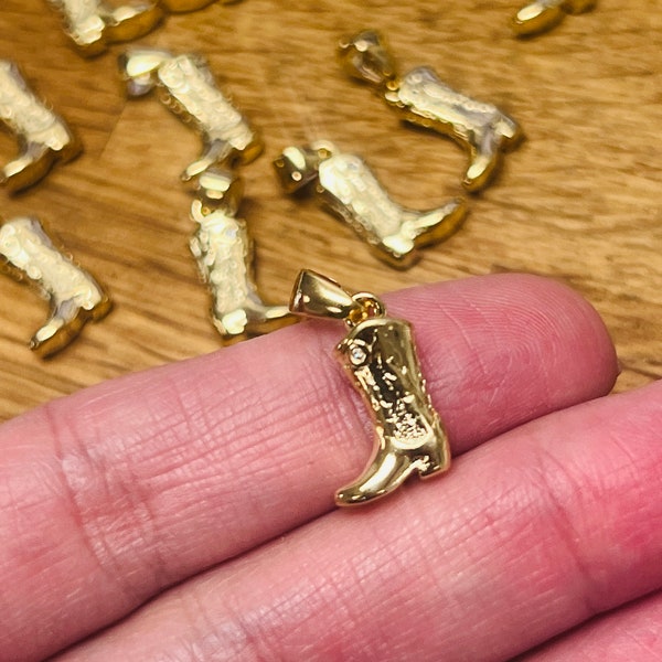 18K Cowboy Boot Pendant, Rodeo Charm, Western Charms, Gold Filled Cowboy Boot Charm, Coastal Cowgirl Charms, Boot Charm, Bulk Charms Pendant