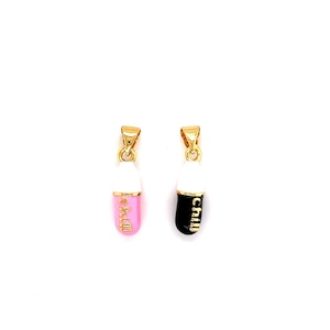 14K Dainty Chill Pill Charm,Pink Pill Charm,Emoji Charm for Bracelets,Take A Chill Pill Charm for Necklace,Chill Pill for DIY Jewelry,Pill