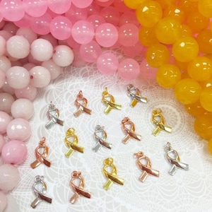 がんリボンチャーム、がんサバイバーギフト、乳がんチャームペンダント、ローズゴールドリボン、ゴールドリボンチャーム、シルバーリボンチャーム、サバイバーギフト