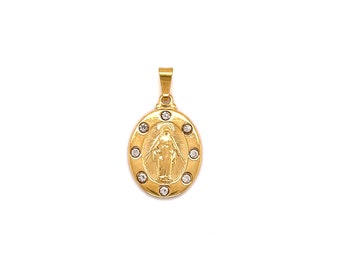 18K GF Dainty Gold Miraculous Medal charm for Bracelet,Virgin Mary Pendant for Necklace,Blessed Mother Charm,Religious Pendants,Saint Charms