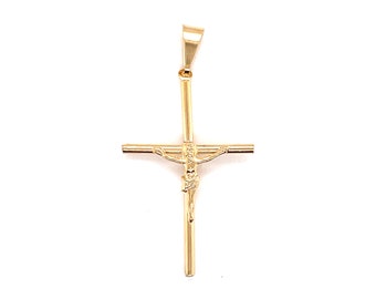 18K GF Jesus on Cross Crucifix Pendant,Gold Jesus Charm,Simple Cross Pendant,Gold Religious Medal,Religious Charms, Religious Cross Jewelry