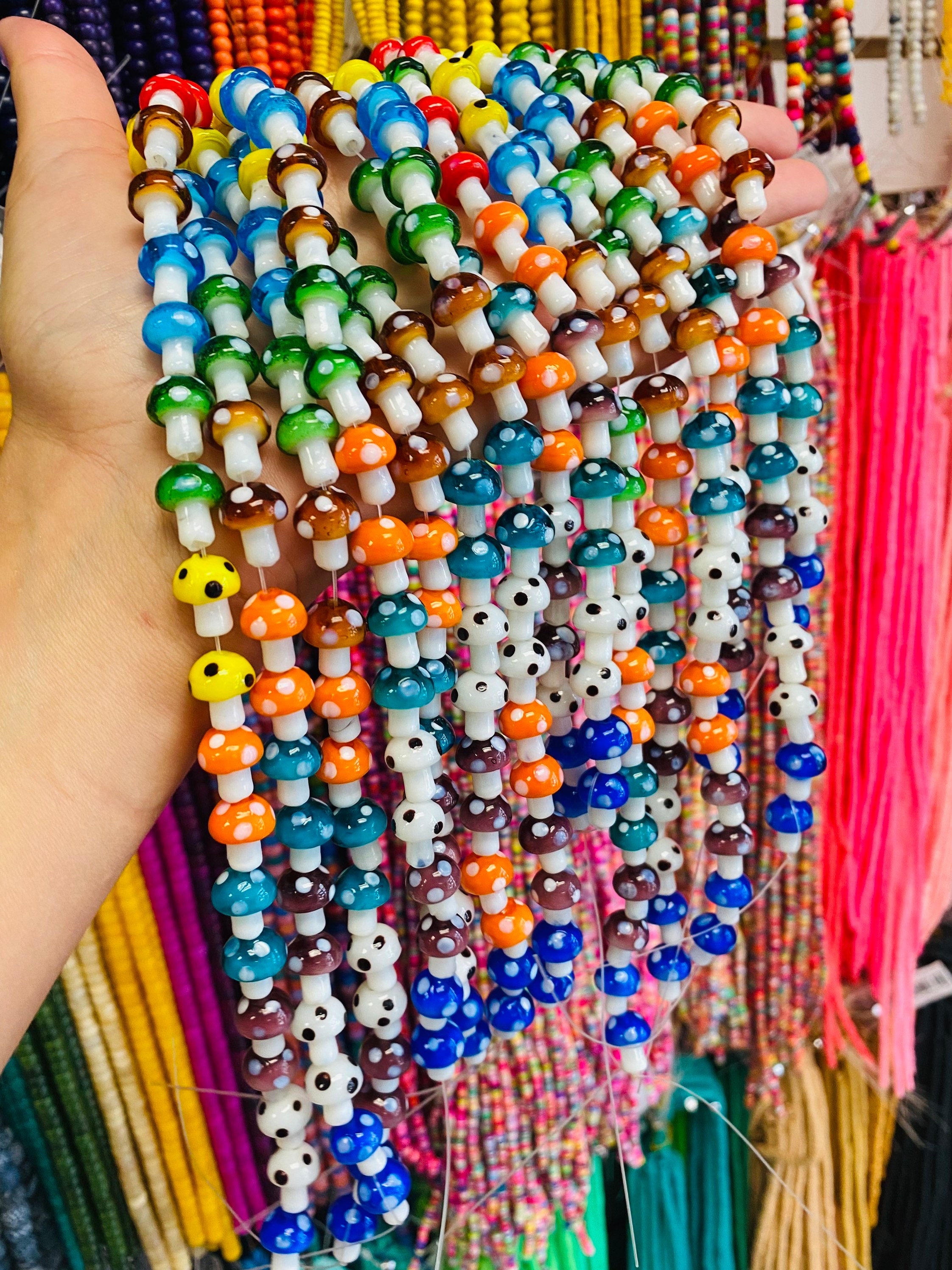 Strand of Colorful Mushroom Beads,shroom Pendant Beads,keychain Bright  Clear Mushroom Beads,mushroom Charms,boho Bead DIY Jewelry Making 
