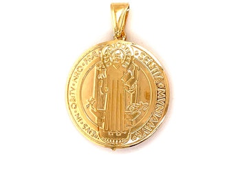 Großer Gold gefüllter Heiliger Benedikt Medaillon Charme, St. Benedikt Anhänger, religiöse Charms, katholischer Schmuck, Medalla San Benito, Christian