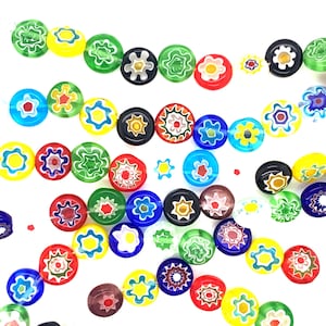 Handgjorda platta runda pärlor i Murano-stil, Millefiori-pärlor, blomglaspärlor, Millefiori-pärlor, lösviktspärlor för smyckestillverkning, färgglada grossistpärlor
