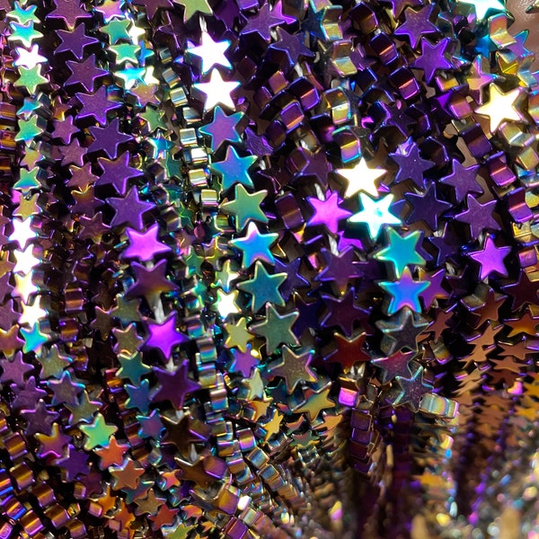 Bright Rainbow Star Accent Beads,Iridescent Pink Star Spacer Beads,Kids DIY Jewelry,Purple Star accent Beads,small Star Beads for beading