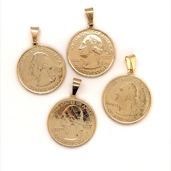 Gold Quarter Pendant,Large Coin Charm for Necklace,Gold Filled Coin Pendant,Gold Medal,Victorian Charm,Medallion Pendant,Wholesale charm