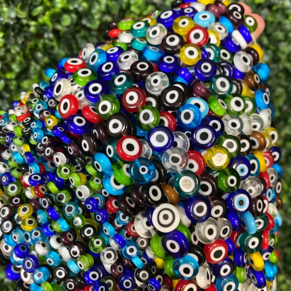 Flat Round Evil Eye Beads,Colorful Eye Glass Beads,Lampwork Glass,Evil Eye Jewelry,Lampwork Beads,Multi Color Evil Eye Beads,Wholesale Beads