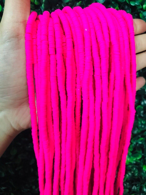 Hot Pink Disc Beads,neon Pink Spacer Beads,bright Polymer Clay Beads,mask  Chain Beads,jewelry Supplies,flat Disc Beads,colorful Beads Spacer 