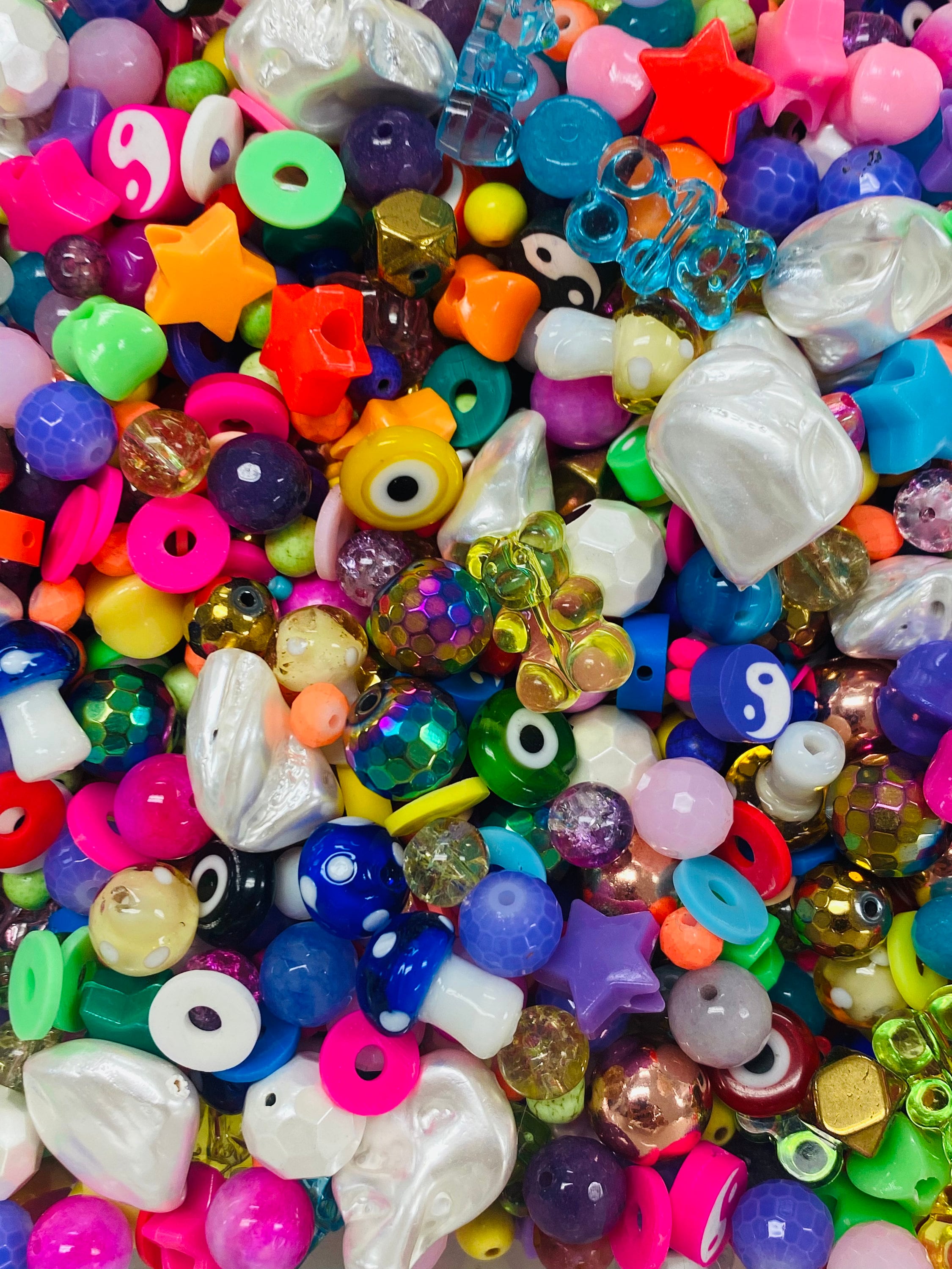 Colorful Bead Soup/evil Eye Bead Destash Lot/mushrooom Beads/all Kinds of  Beads,bright Beads/gummy Bear/assorted Bead Bag,colorful Beads/y2k 