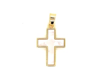 18k stort pärlkorshänge, fint pärlkors för halsband, stort vitt pärlemorskors, pärlkors för halsband, korssmycken, kristet kors
