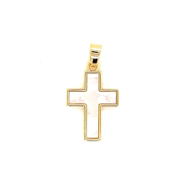 18k Grande Pendentif en Perle, Croix de Perle délicate pour collier, Grande Croix de nacre blanche, Croix de Perle pour collier, Bijoux Croix, Croix chrétienne