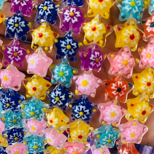 Bright Rainbow Star Glass Beads, Colorful Star Accent Beads, Y2K Beads, Kids DIY Jewelry, Large Star accent Beads, Beads for necklace
