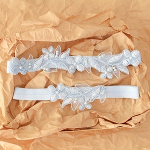 Something Blue, Pearl Beaded Light Blue Lace Wedding Garter Set, Light Blue Bridal Garter,Blue Toss Garter