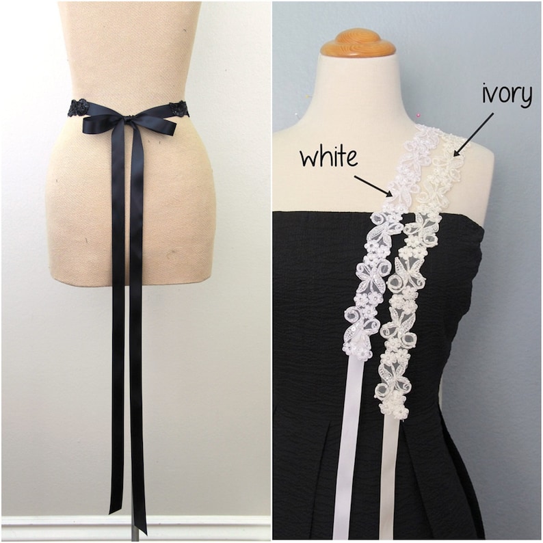 Black Beaded Lace Sash Belt, Bridal Black Sash, Bridesmaid Sash, Flower Gril Sash, Black Lace Headband, Black Sash Belt image 4