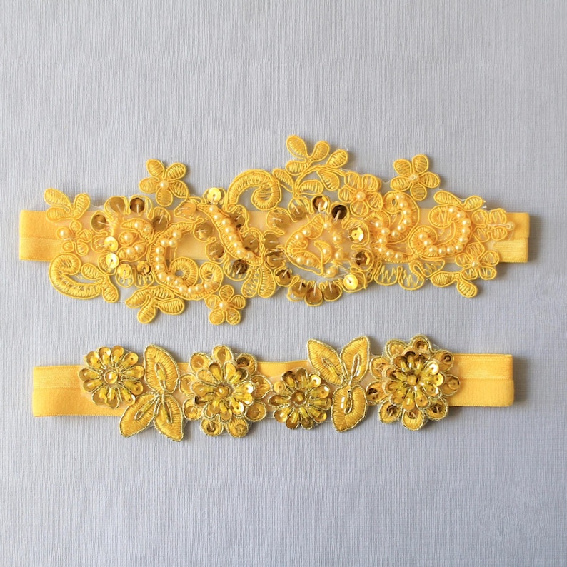 Yellow Wedding Garter Set Yellow Prom Garter Bridal Yellow Garter,Yellow Lace Garter