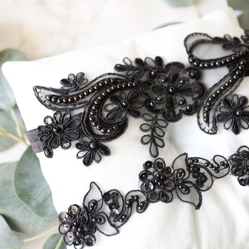 Wedding Black Garter Prom Garter Belt Bridal Black Garter Black Wedding Garter Black Toss Garter Black Beaded Lace Garter Set