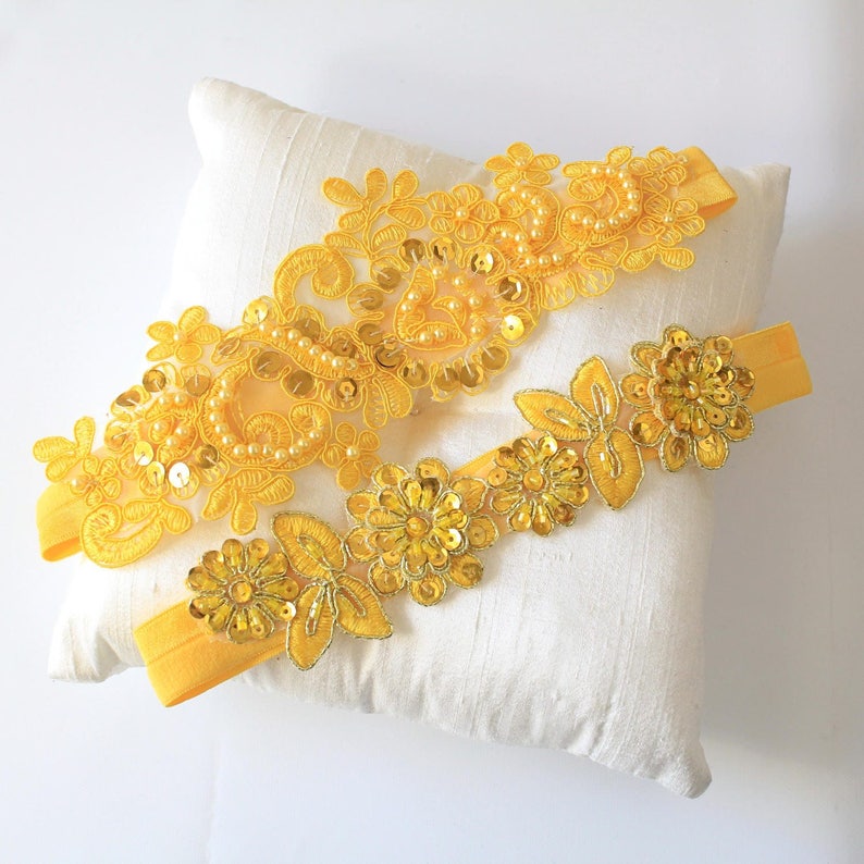 Yellow Wedding Garter Set Yellow Prom Garter Bridal Yellow Garter,Yellow Lace Garter