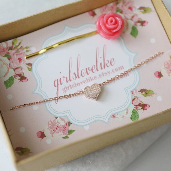 Rose Gold Tiny Heart Necklace, Rose Gold Small Heart Necklace,Bridesmaid Gift, Bridal Shower Gift, Flower Girl Necklace, Birthday Gift