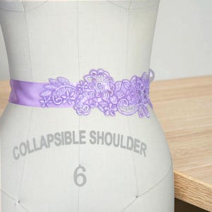 Embellished Beaded Lavender and Silver Women’s Belt Lace Trim Rhinestone Bead Belt Purple Pearl Exquisite  main image 2
