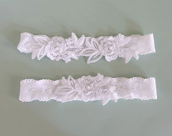 White Wedding Garter Set, White Flower Lace Wedding Garter, White Bridal Garter Set,Prom Garter Belt, White Toss Garter