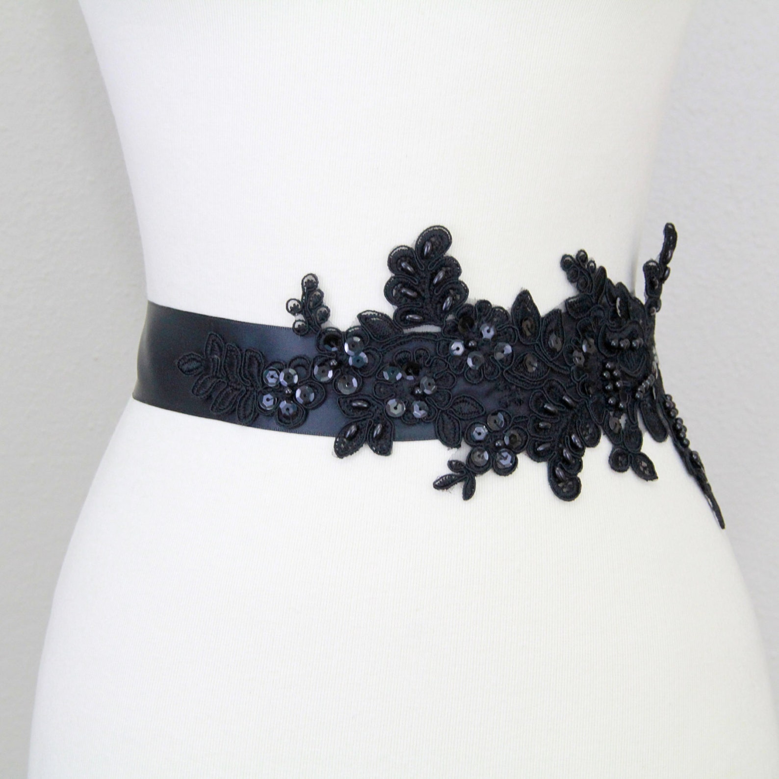 Black Beaded Wide Black Sash Bridal Black Sash Bridesmaid Etsy