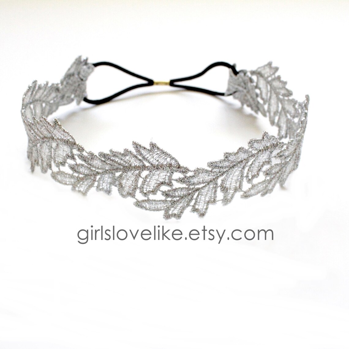 Silver Leaf Lace Elastic Headband Bridal Headband Elastic Etsy
