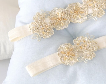 Licht Gold Perlen Spitze Hochzeit Strumpfband, Elfenbein Strumpfband Strumpfband