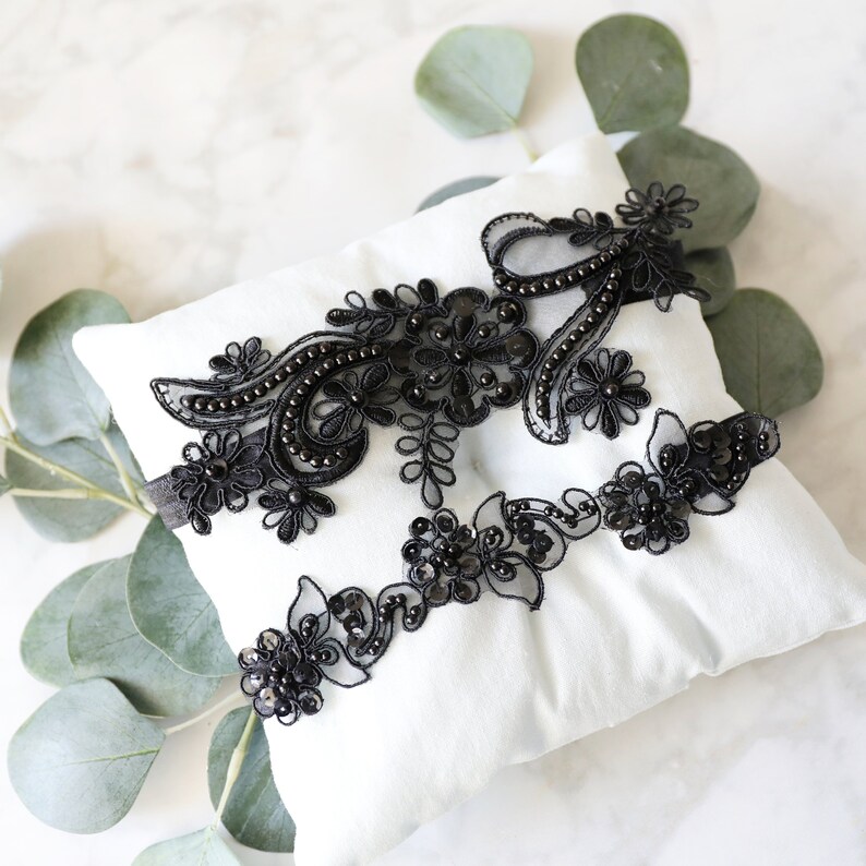 Wedding Black Garter Prom Garter Belt Bridal Black Garter Black Wedding Garter Black Toss Garter Black Beaded Lace Garter Set