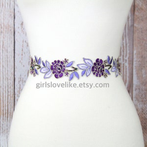 Purple and Lavender Flower Embroidery Lace Sash Belt, Purple Wedding Sash,Bridal Sash, Bridesmaid Sash, Flower Girl Sash, Purple Sash