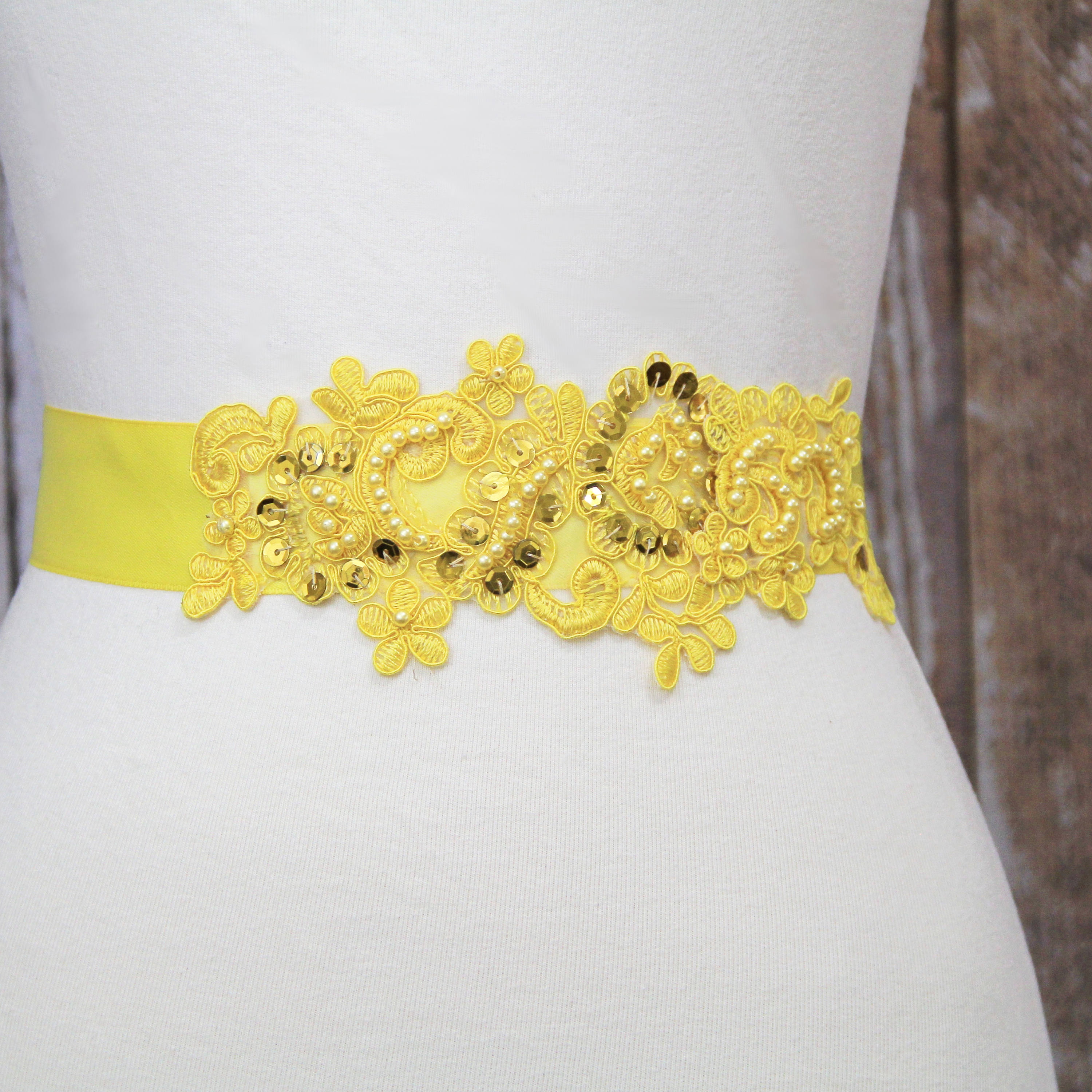 Yellow Beaded Lace Sash Belt Bridal Yellow Sash Bridesmaid Etsy