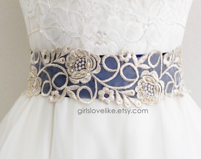 Navy Beaded Lace Britte
