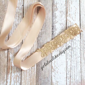 Metallic Gold Flower Lace Sash, Bridal Gold Sash, Bridesmaid Gold Sash ...