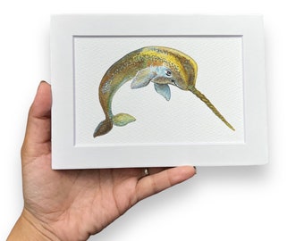 Narwhal Whale - Watercolor Original Painting