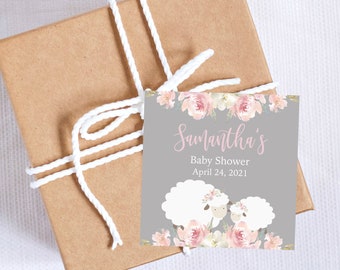 Lamb Baby Sprinkle Floral Lamb Tags Girl Little Lamb favor tags Girl baby shower tags PRINTABLE FILE PINK Little Lamb Thank you tags