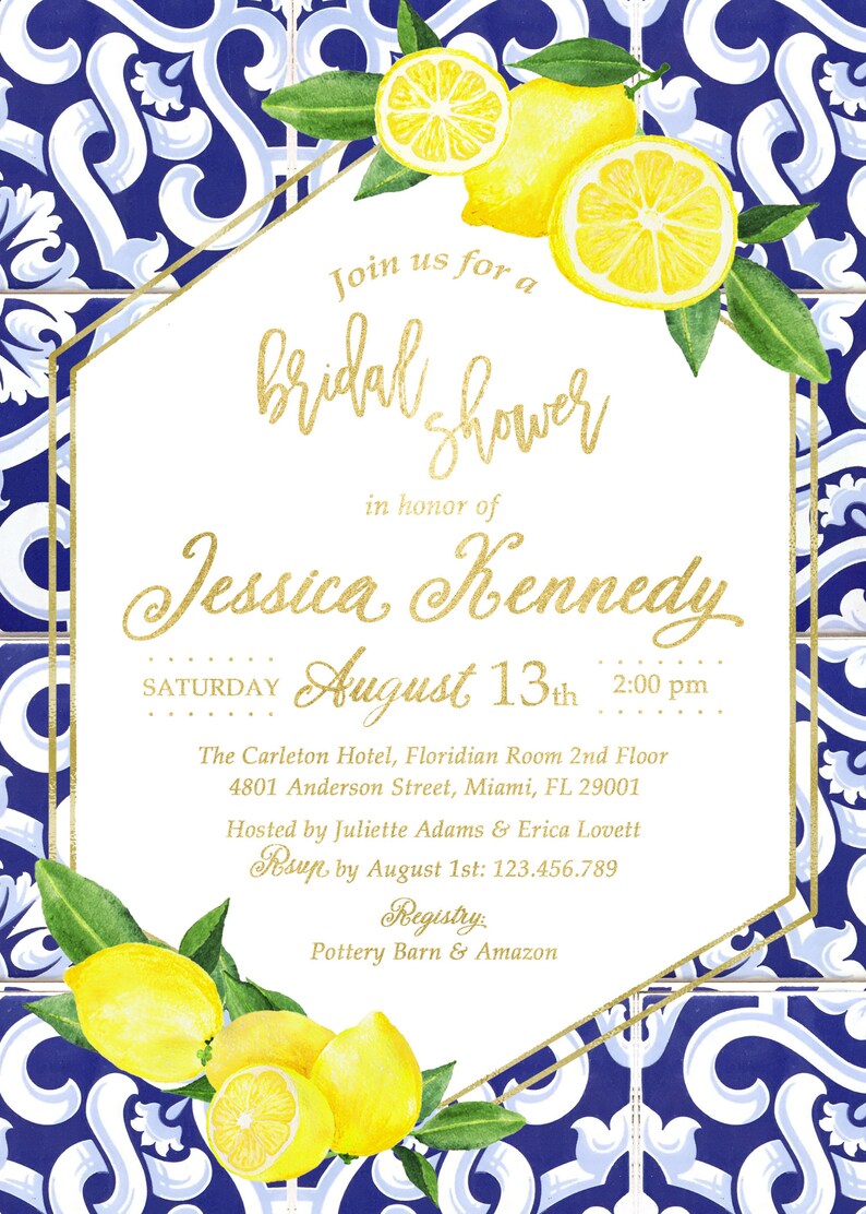 Lemon Bridal Shower Invitation/Lemon Theme Bridal Shower/Lemon Etsy