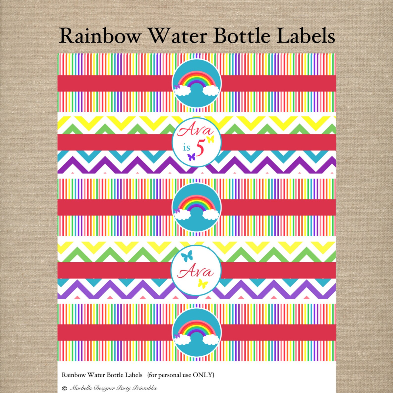 Rainbow Water Bottle Labels/Rainbow Birthday/Rainbow Birthday Etsy