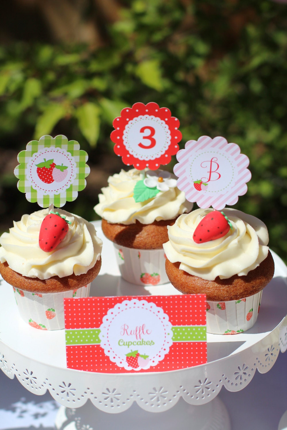 Strawberry Birthday Party Cupcake Toppers Cupcake Etsy