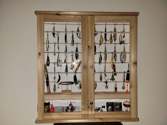 Fishing Lure Display. Holds Over 100 Lures. Handmade in the USA.  Constructed in Western Red Cedar With White Wainscot Back. -  Canada