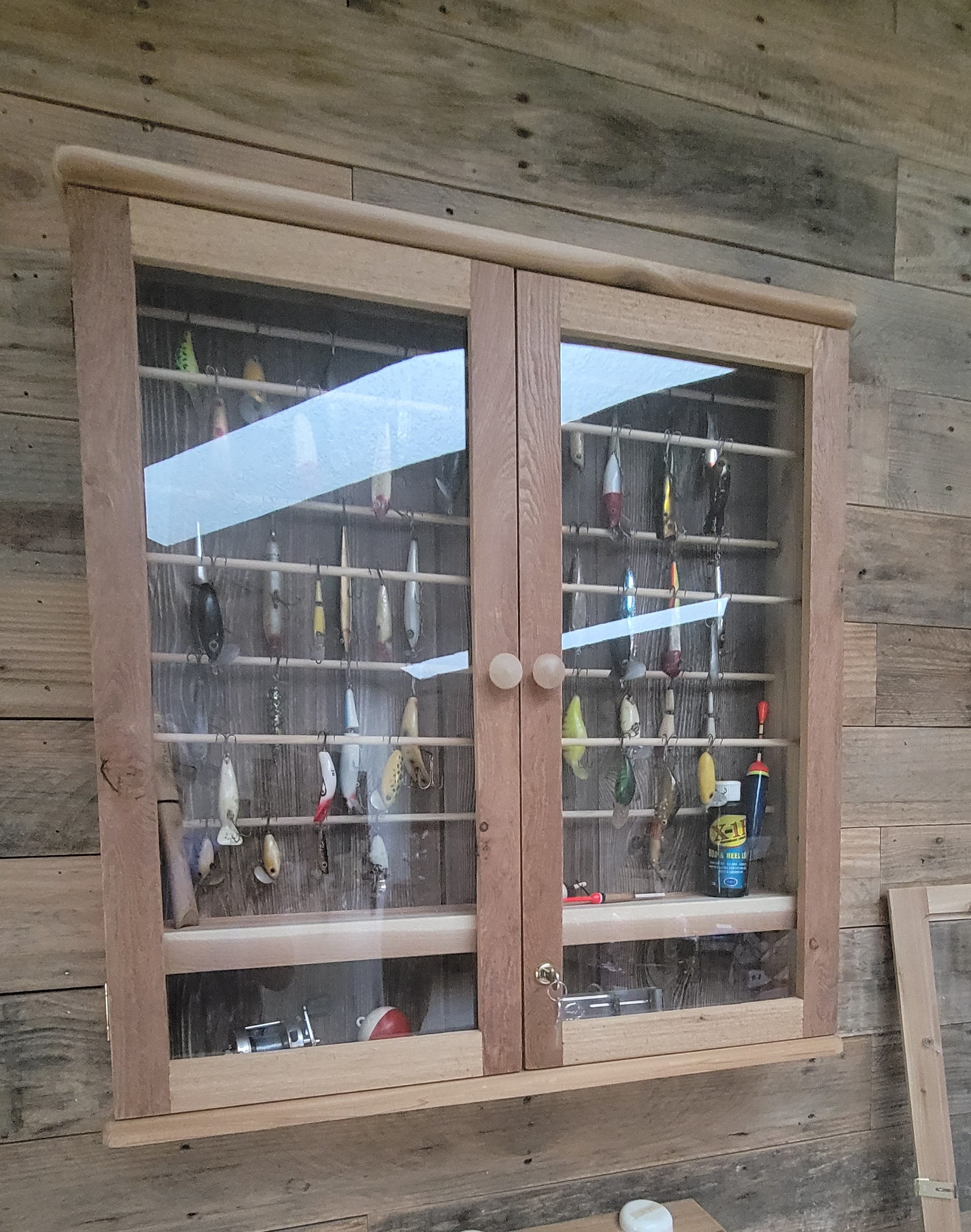 Fishing Lure/ Reel Display Cabinet. Holds Over 100 Lures. Handmade