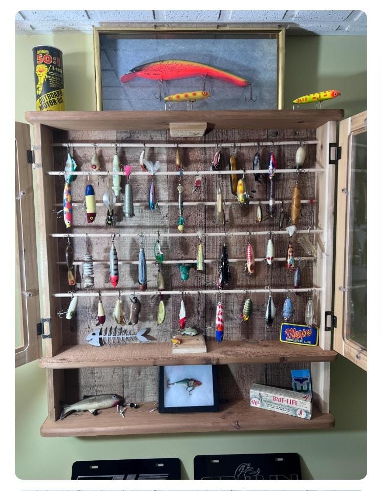 antique fishing lure display case Ibnotuiy Wall Cabinet Lures Storage 1/4 deep case Fishing Lure Display Case -