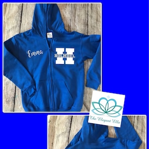 Holmdel Spirit wear sweatshirt glitter silver and white with names