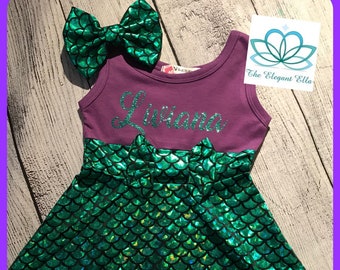 Girls Mermaid dress, Birthday mermaid dress, princess Ariel disney outfit, purple and green mermaid birthday dress