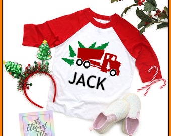Boys Christmas shirt, personalized boy shirt, Christmas tree truck shirt, holiday shirt, toddler boy shirt