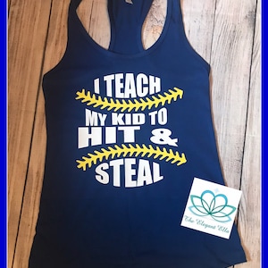 baseball tank for mom, softball tank top, baseball tank tops, i teach my kid to hit and steal top